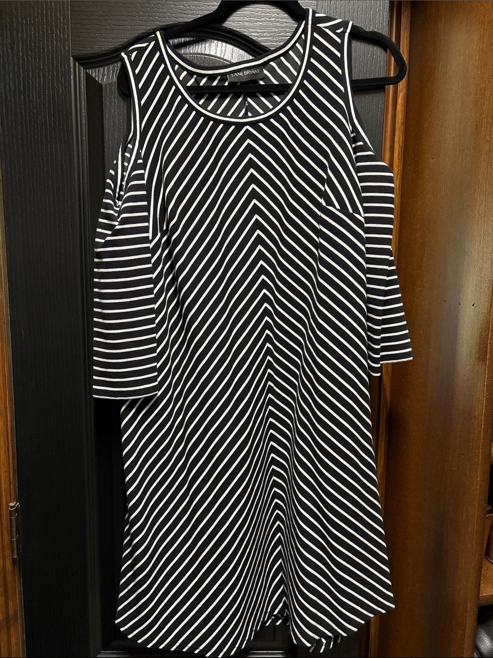 Lane Bryant Black and White Striped Cold-Shoulder Dress